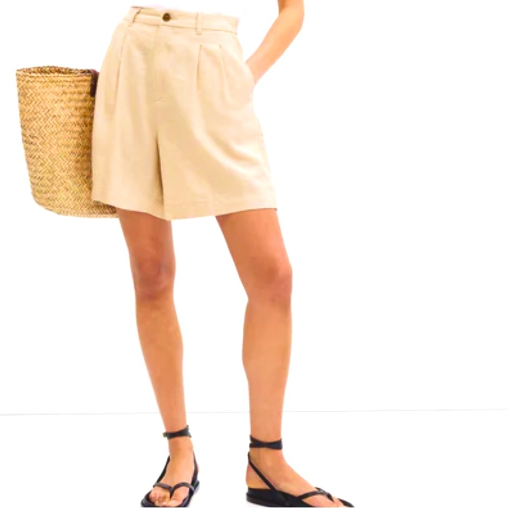 THE LIMITED Vintage Linen Blend Pleated Trouser Shorts High Rise Pink Size 6